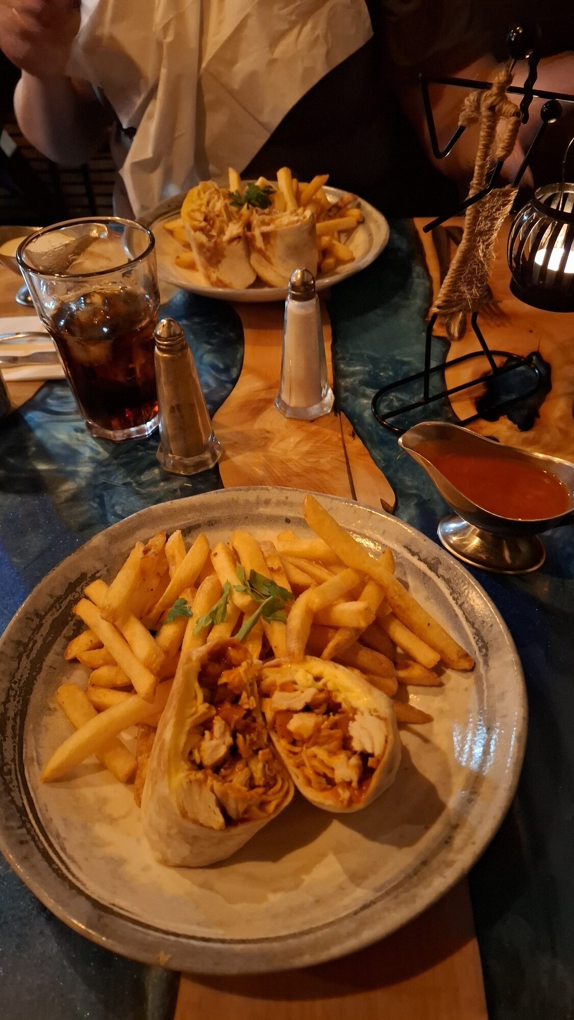Chicken salad wraps and chips at The Spaghetti Arms