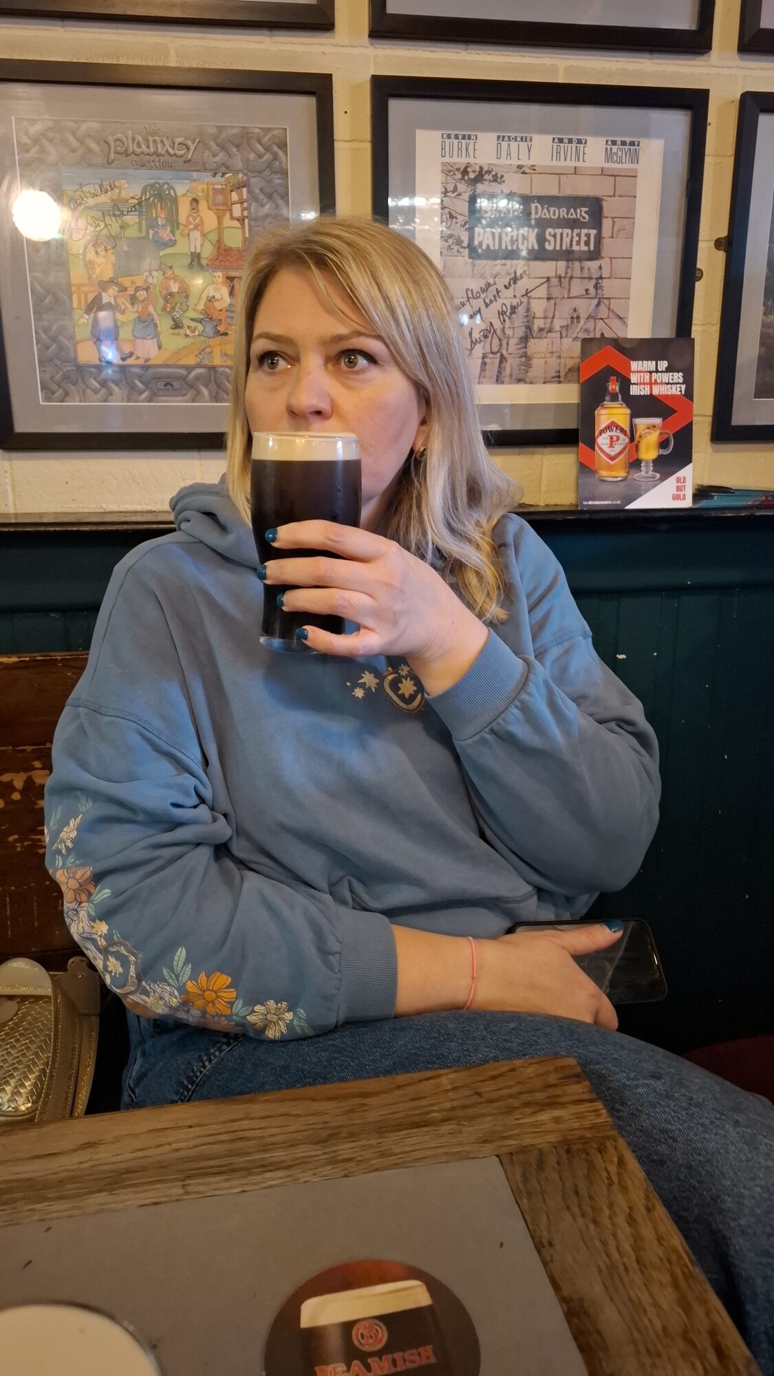 Mel enjoying a stout at The Sunflower