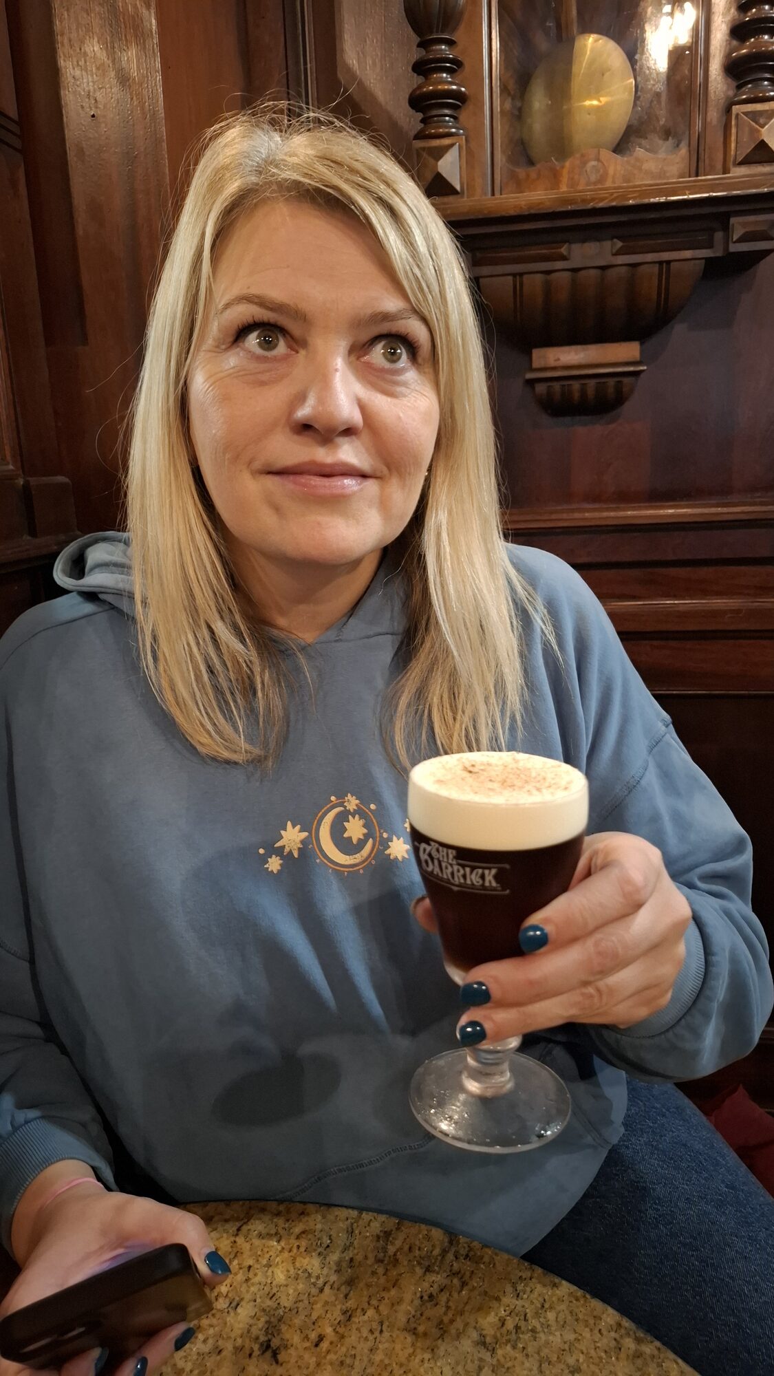 Mel with an Irish coffee
