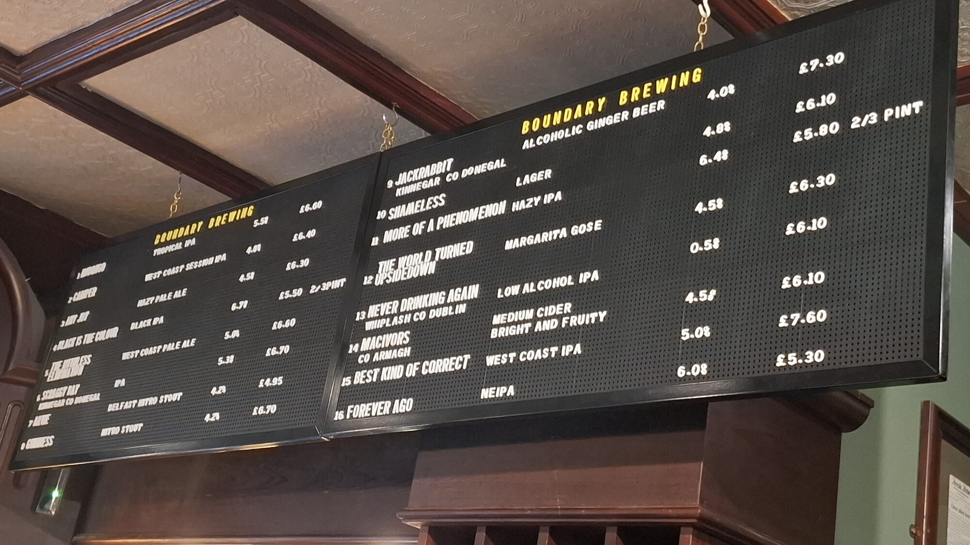 Craft beer menu board