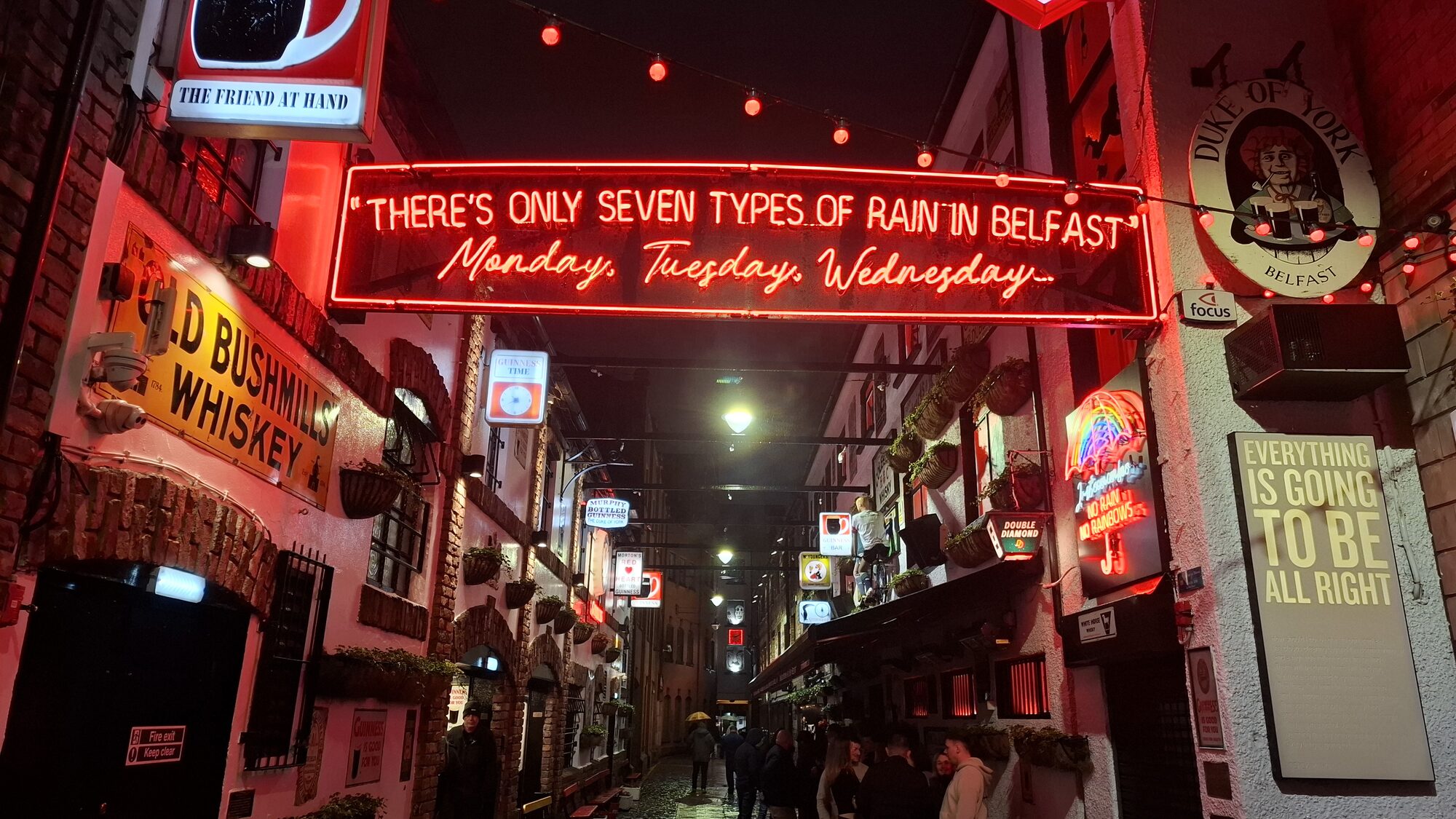 Neon sign: &ldquo;There&rsquo;s only seven types of rain in Belfast&rdquo;