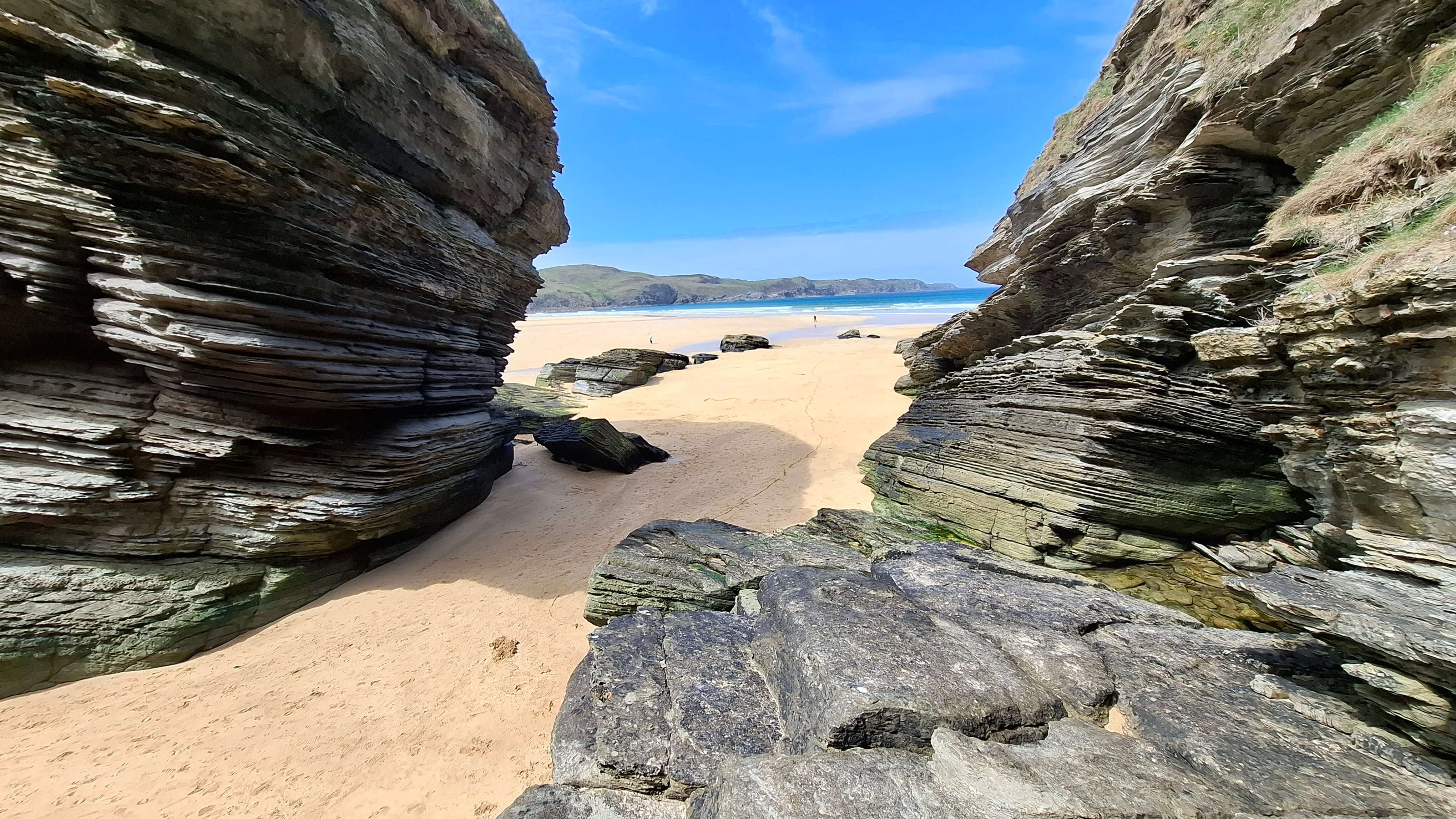 Aerial views over Strathy Beach