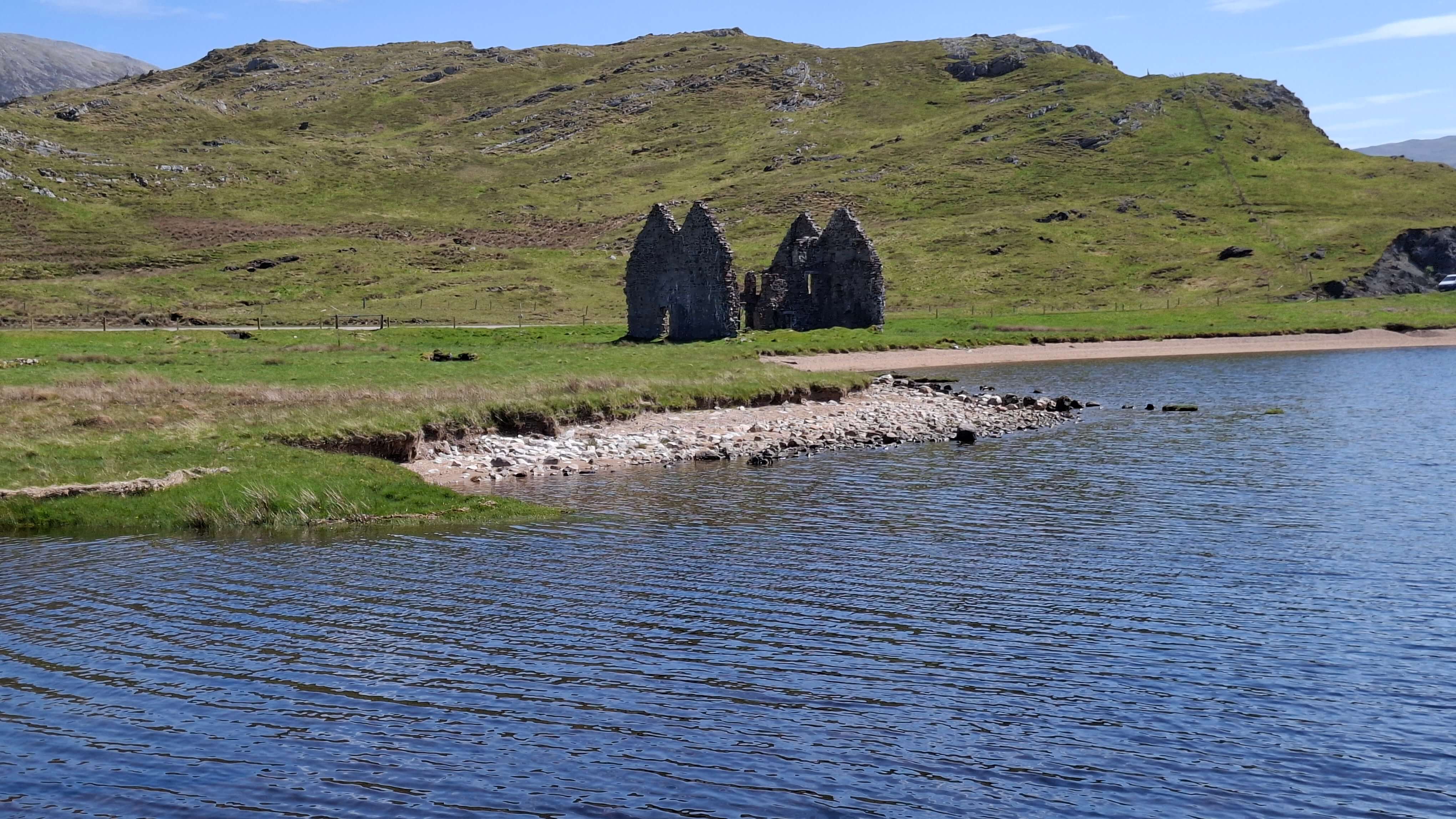 The roofless shell of Calda House