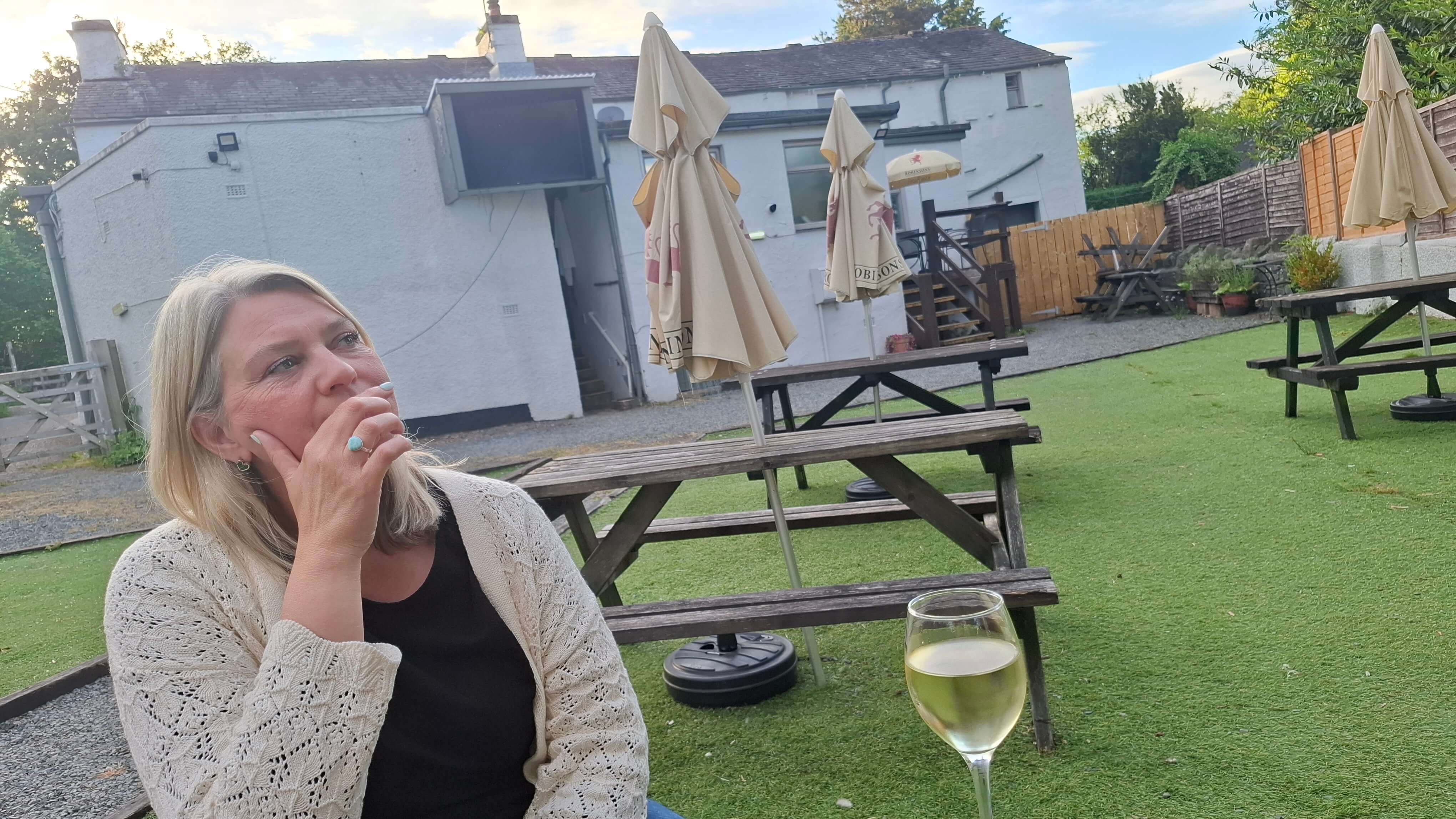 A pint of Unicorn in the beer garden
