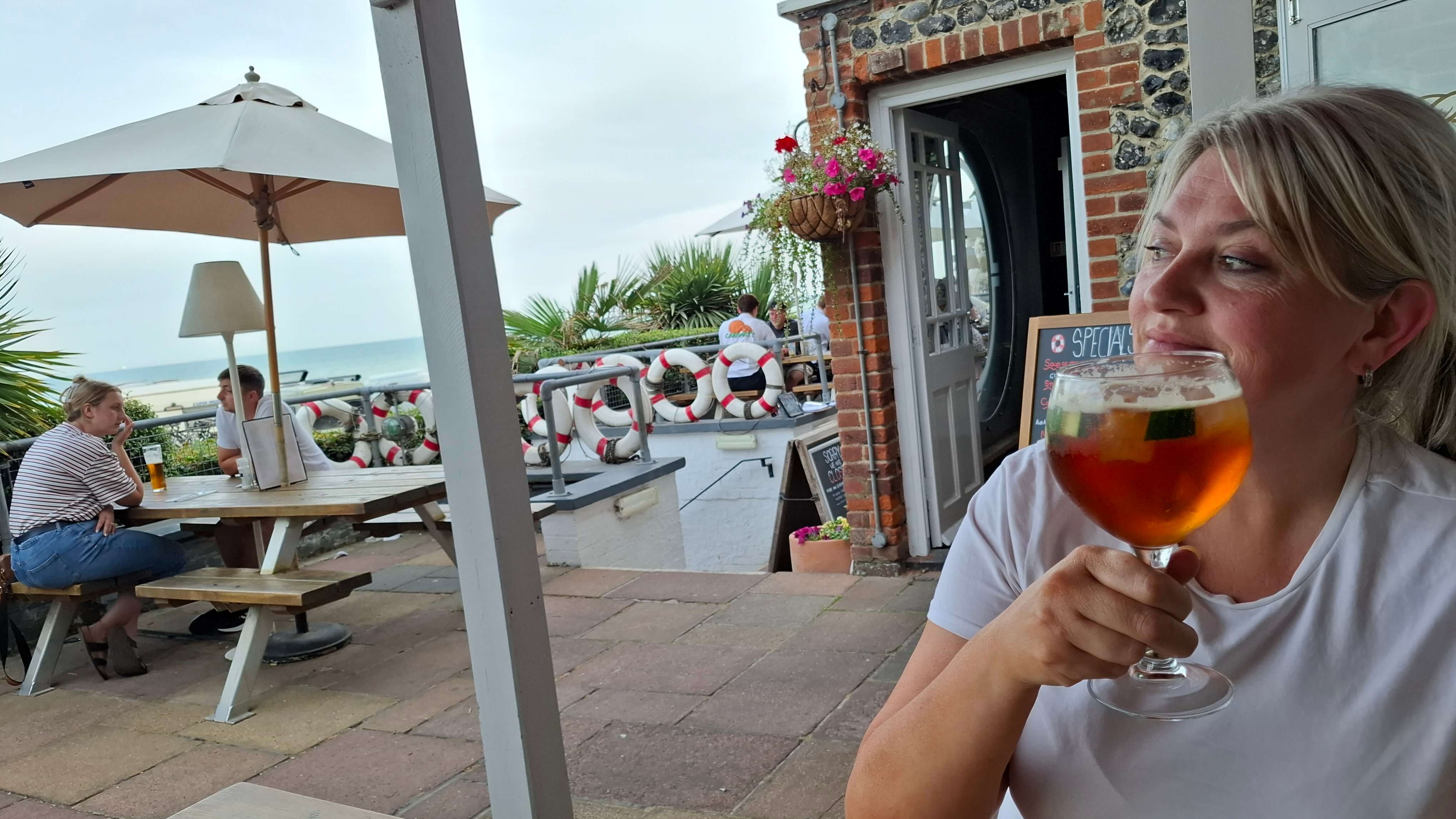 Enjoying the terrace view at The Coastguard