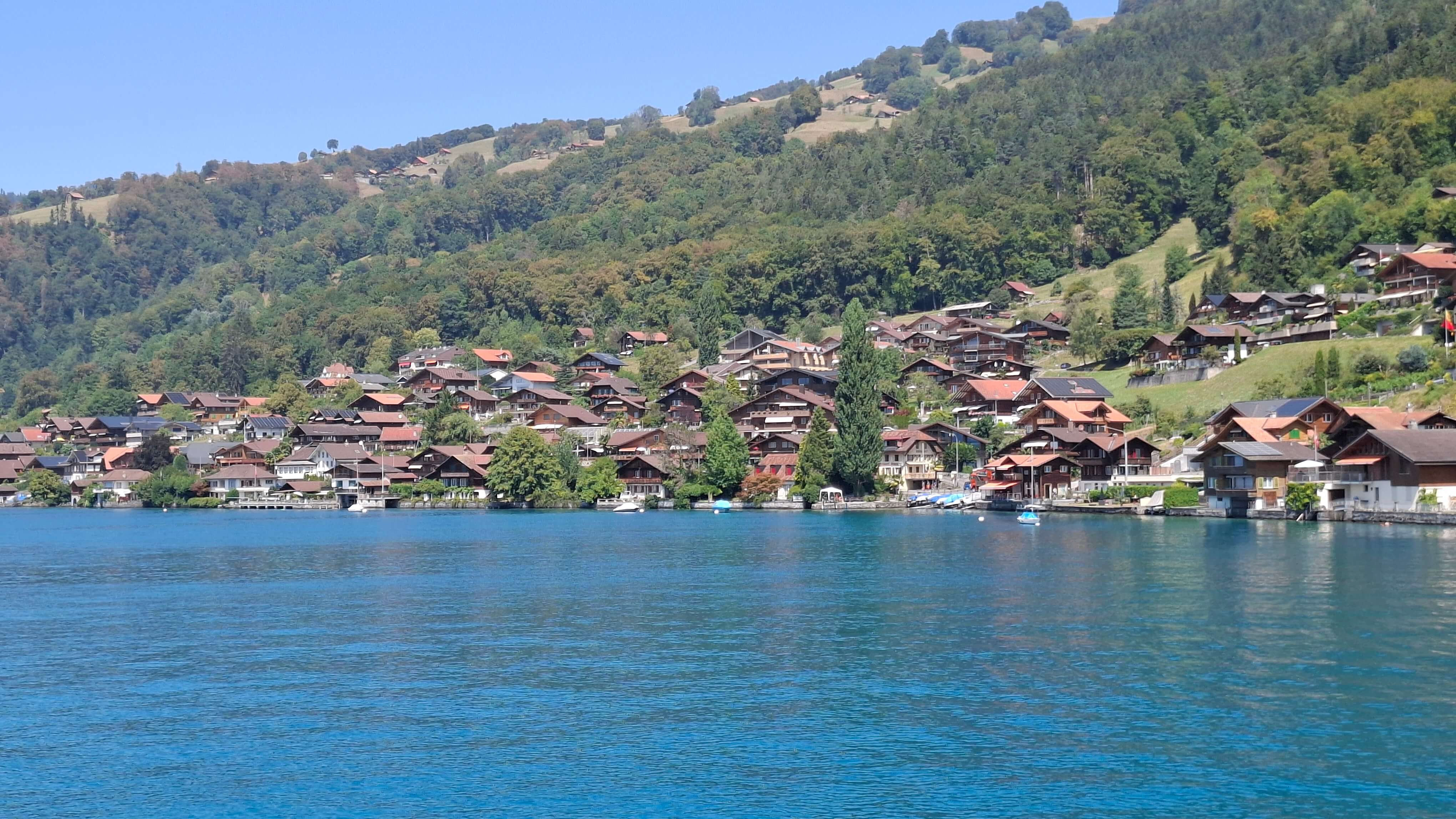Cruising past mountain shoreline