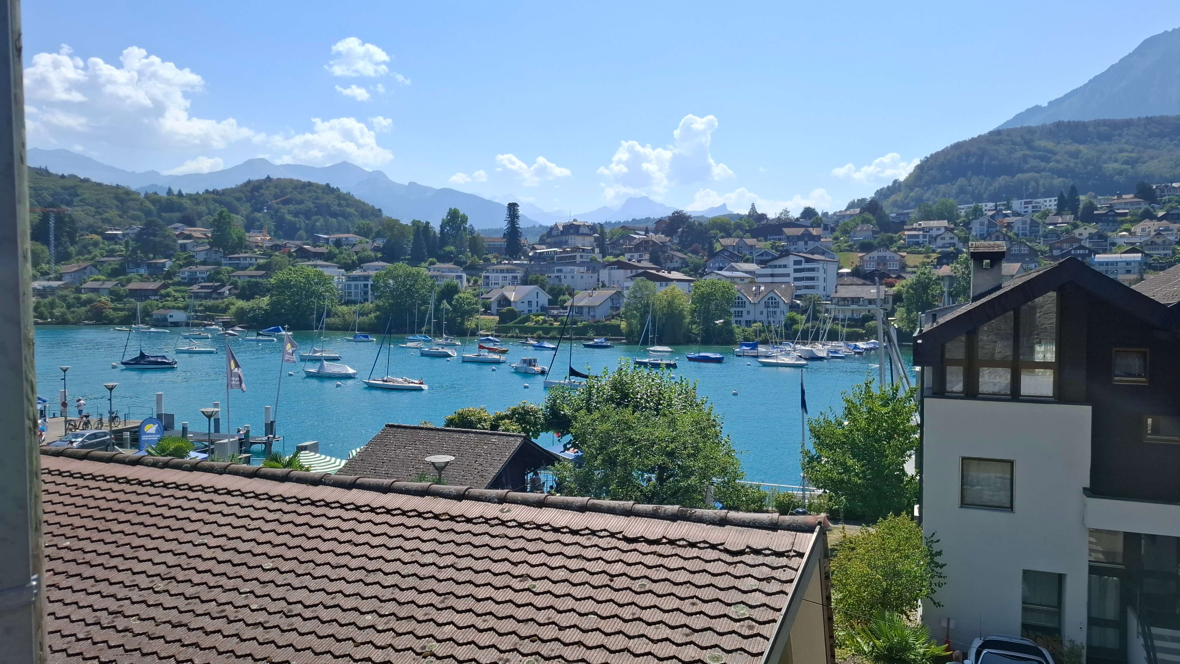 Approaching Spiez castle and harbour