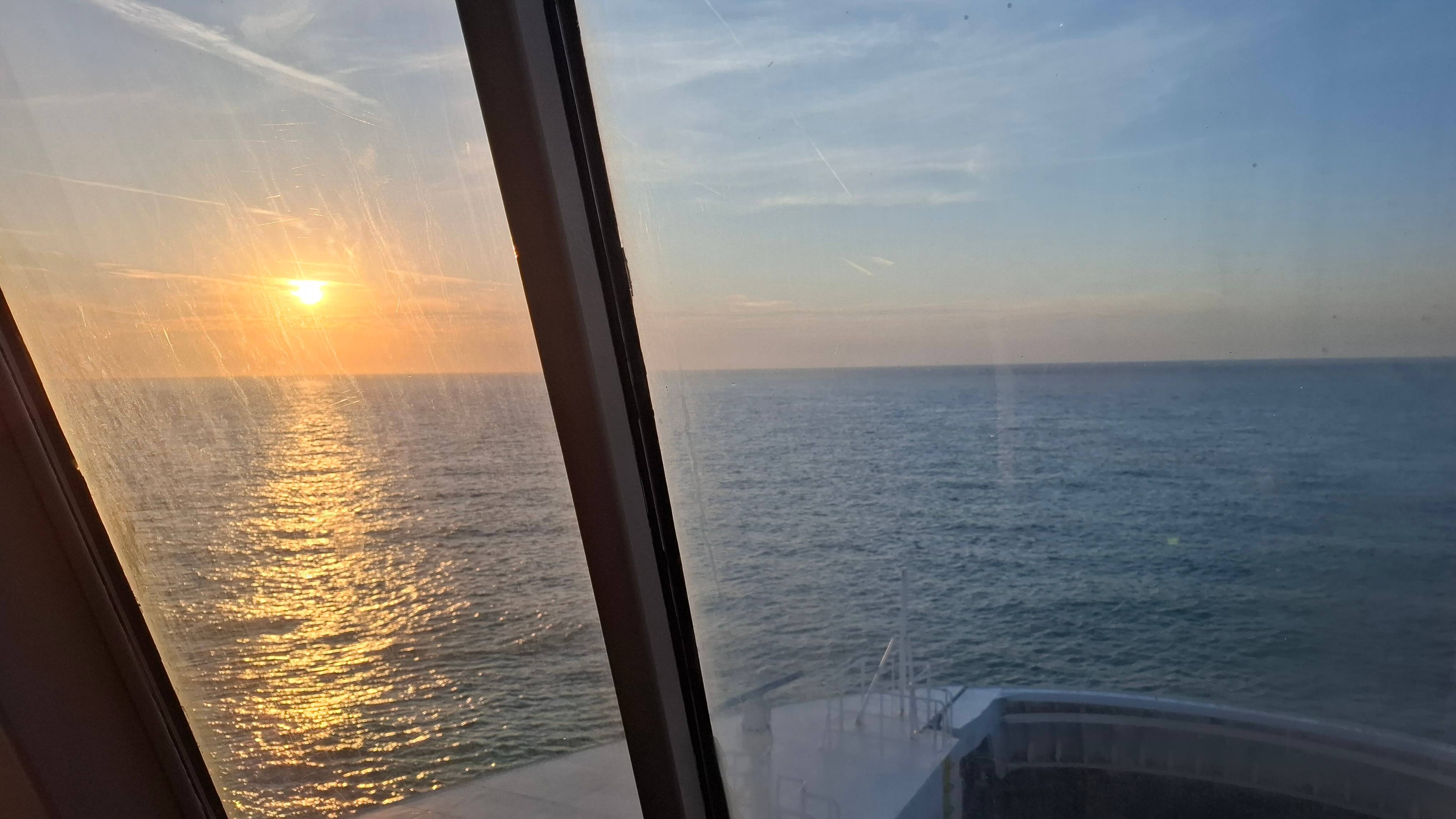 Sunrise over the sea on deck