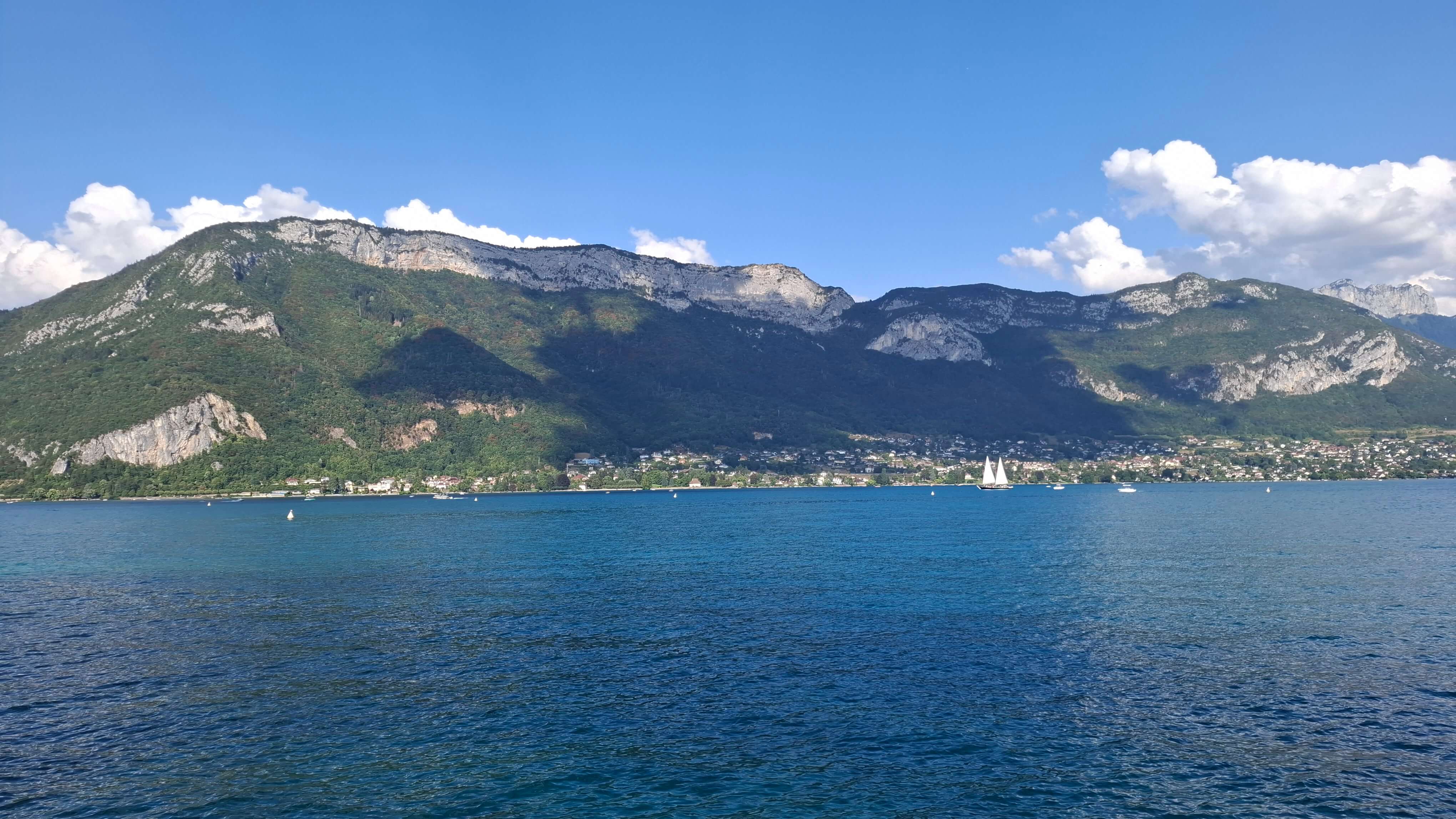 A sailing boat crossing the lake