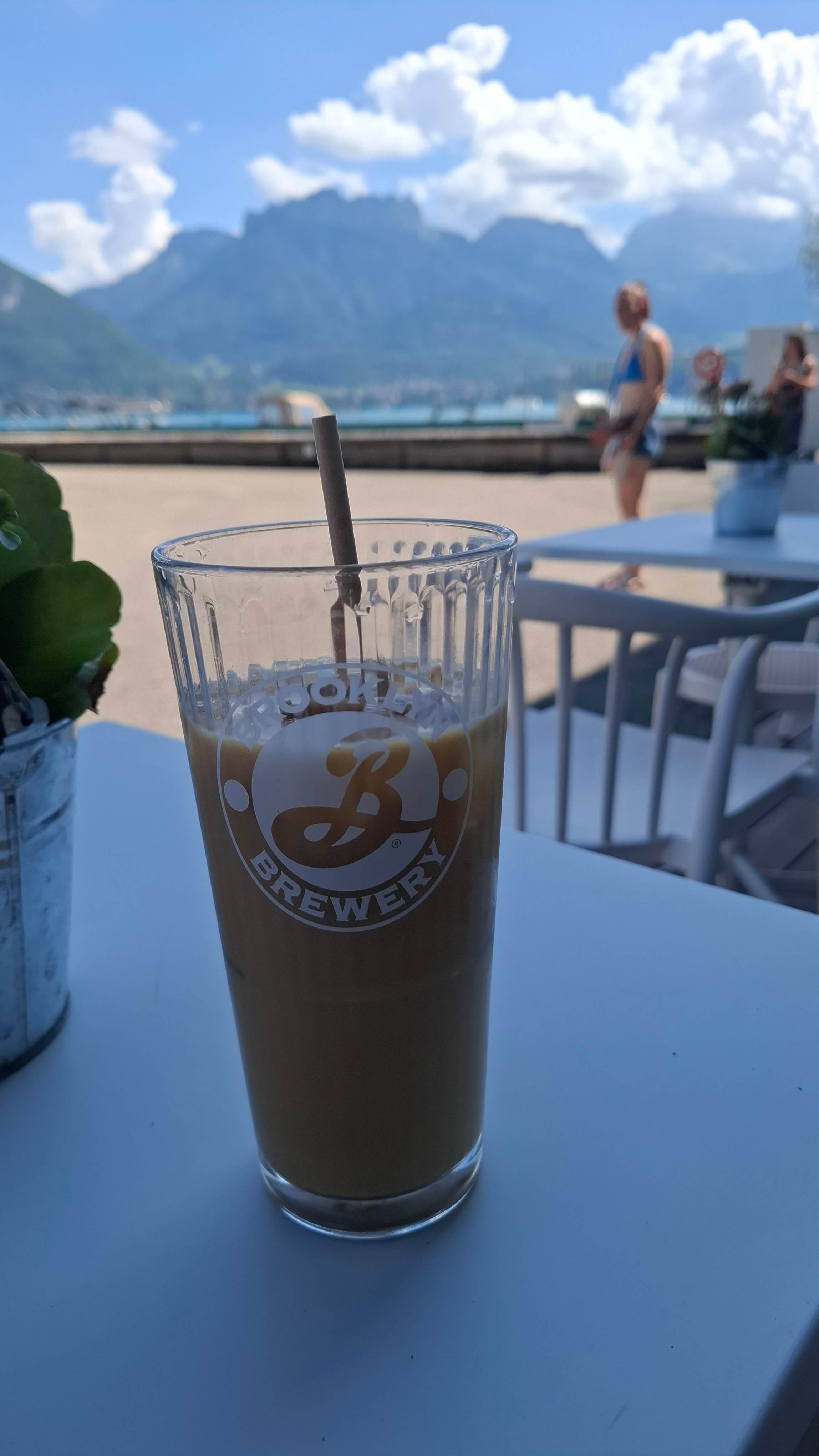 A cold coffee on the shore