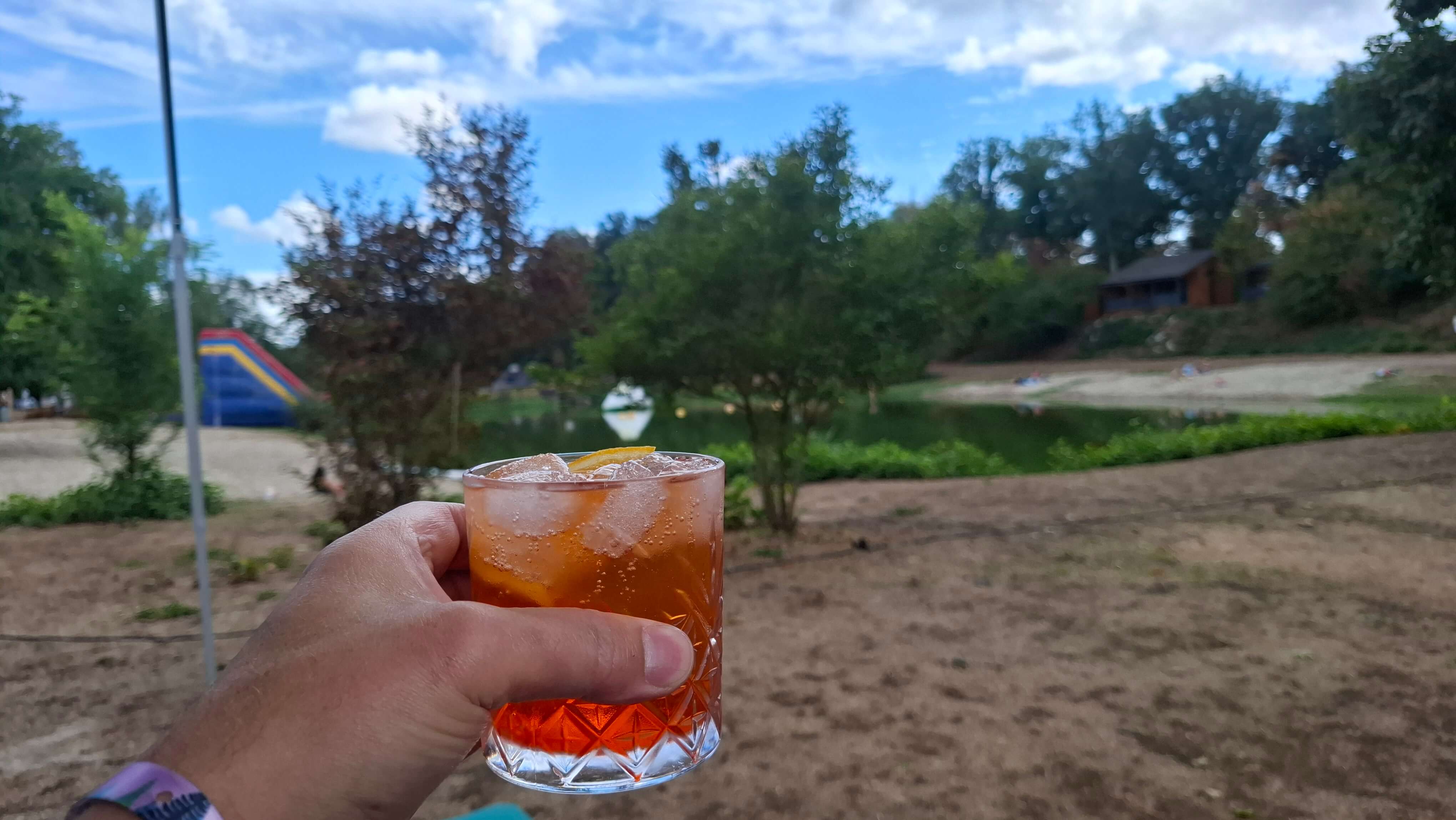 Relaxing with beers and Aperol by the water