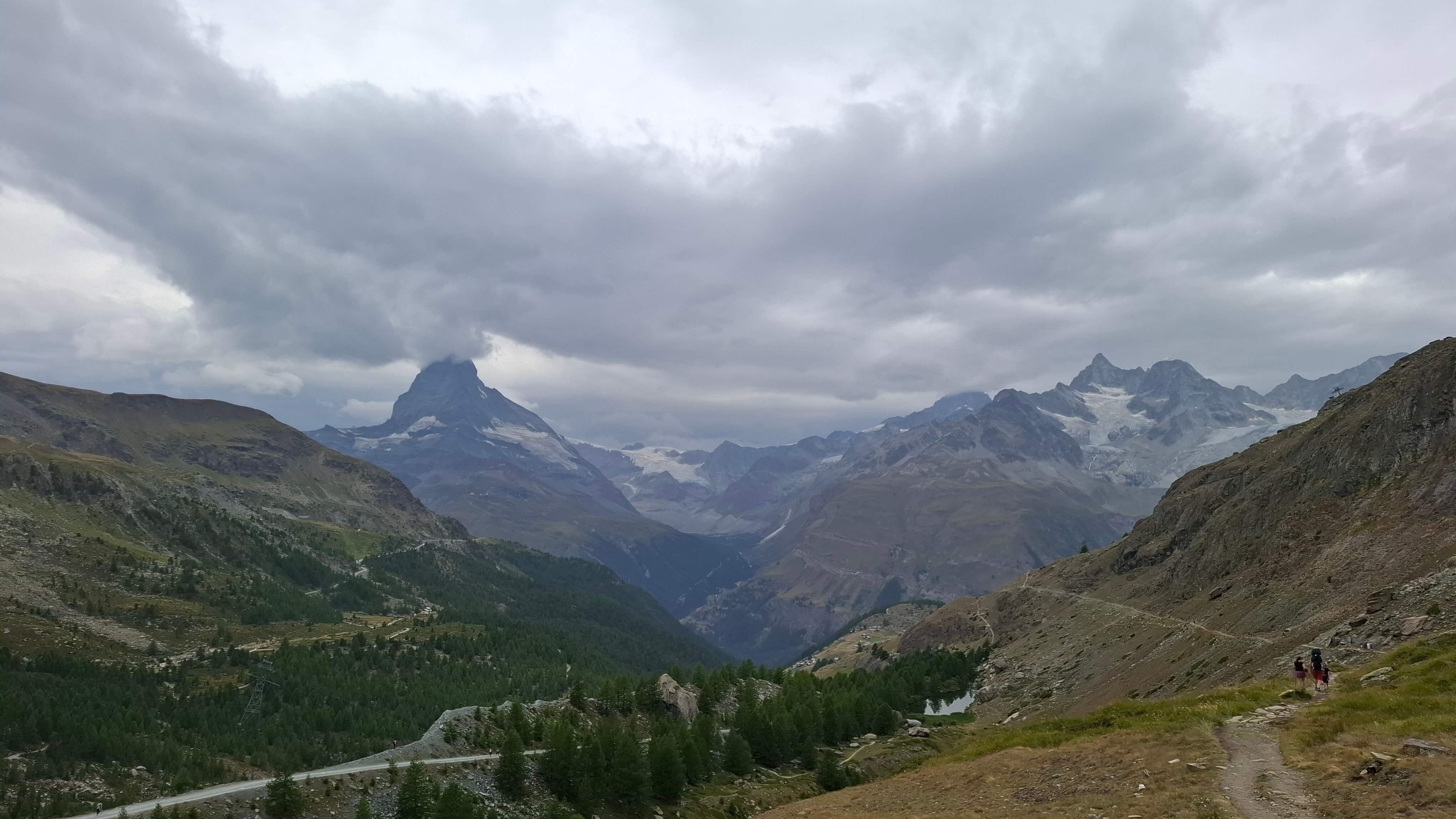 Walking paths surrounded by peaks