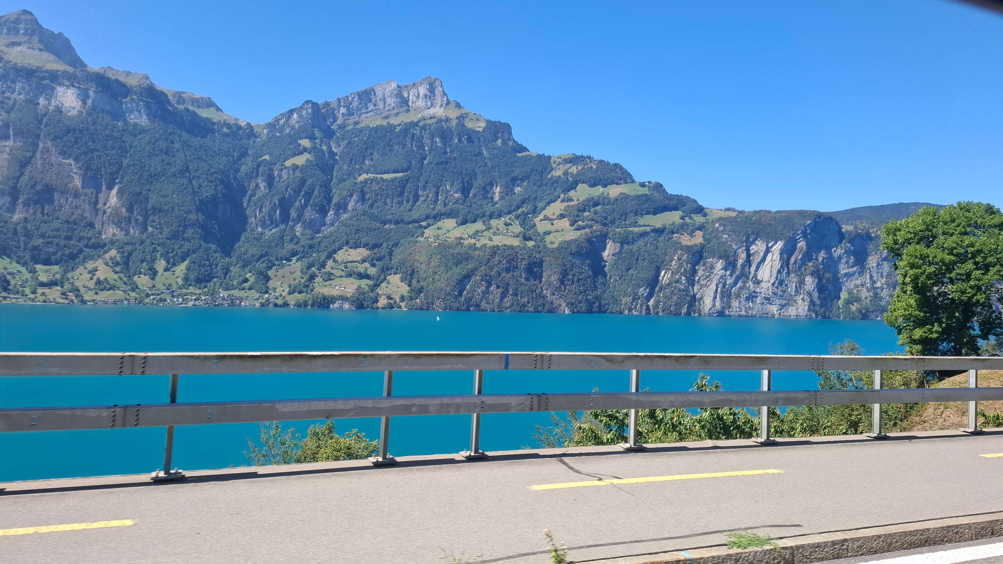 Winding highway through Swiss mountains
